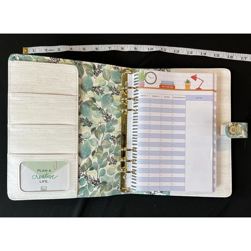 Agenda 52 6 Ring Planner Binder Pockets 7.5 x 9.5 inches Faux Wood White Washed